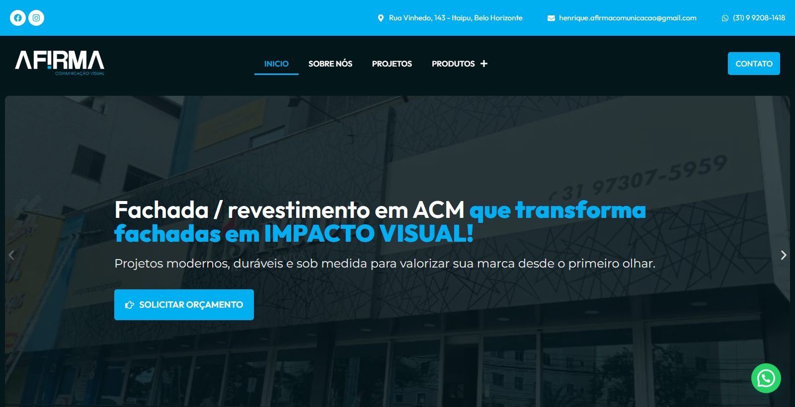Site desenvolvido para Afirma Comunicação Visual, versão desktop