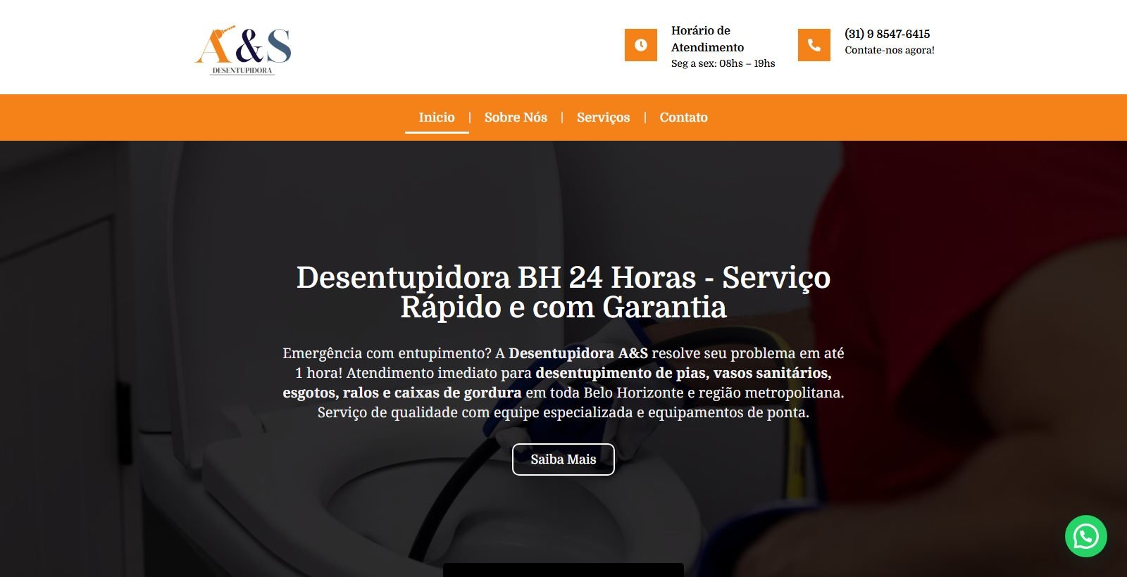 Site desenvolvido para Desentupidora A&S, versão desktop