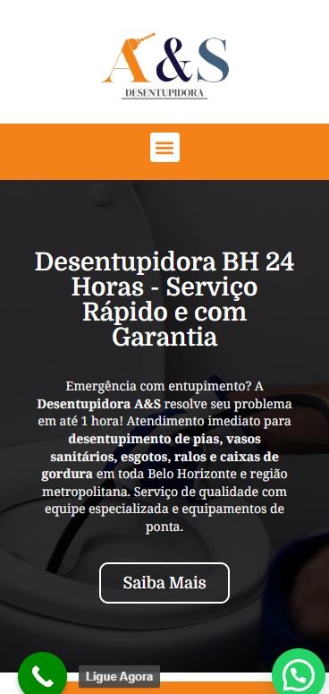 Site desenvolvido para Desentupidora A&S, versão mobile