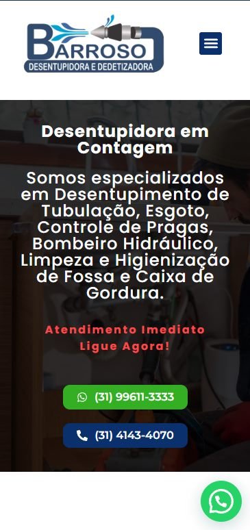 Site desenvolvido para Desentupidora Barroso, versão mobile