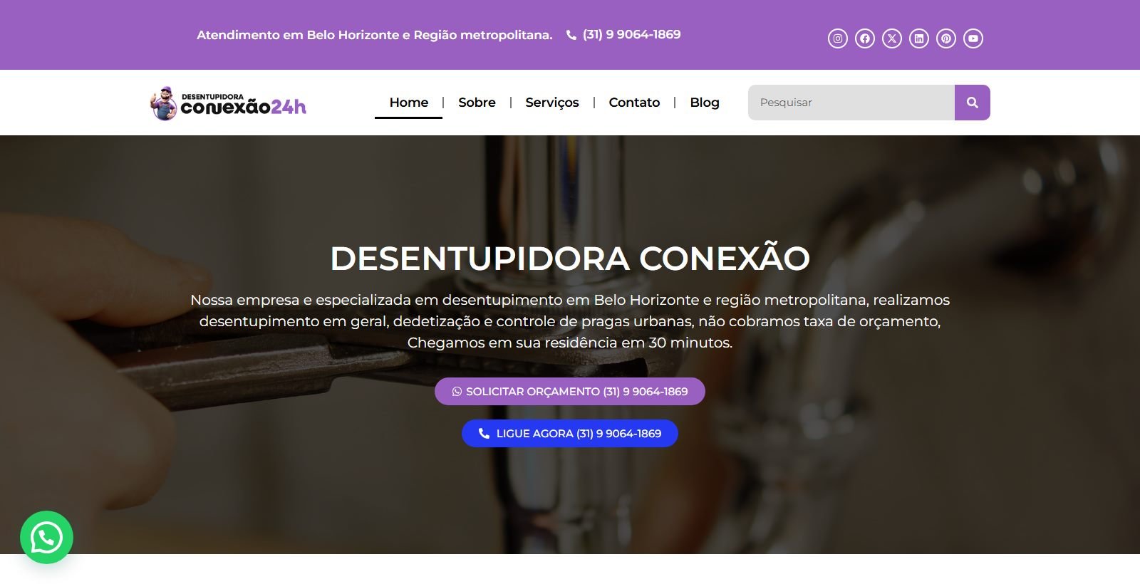 Site desenvolvido para Desentupidora Conexão 24h, versão desktop