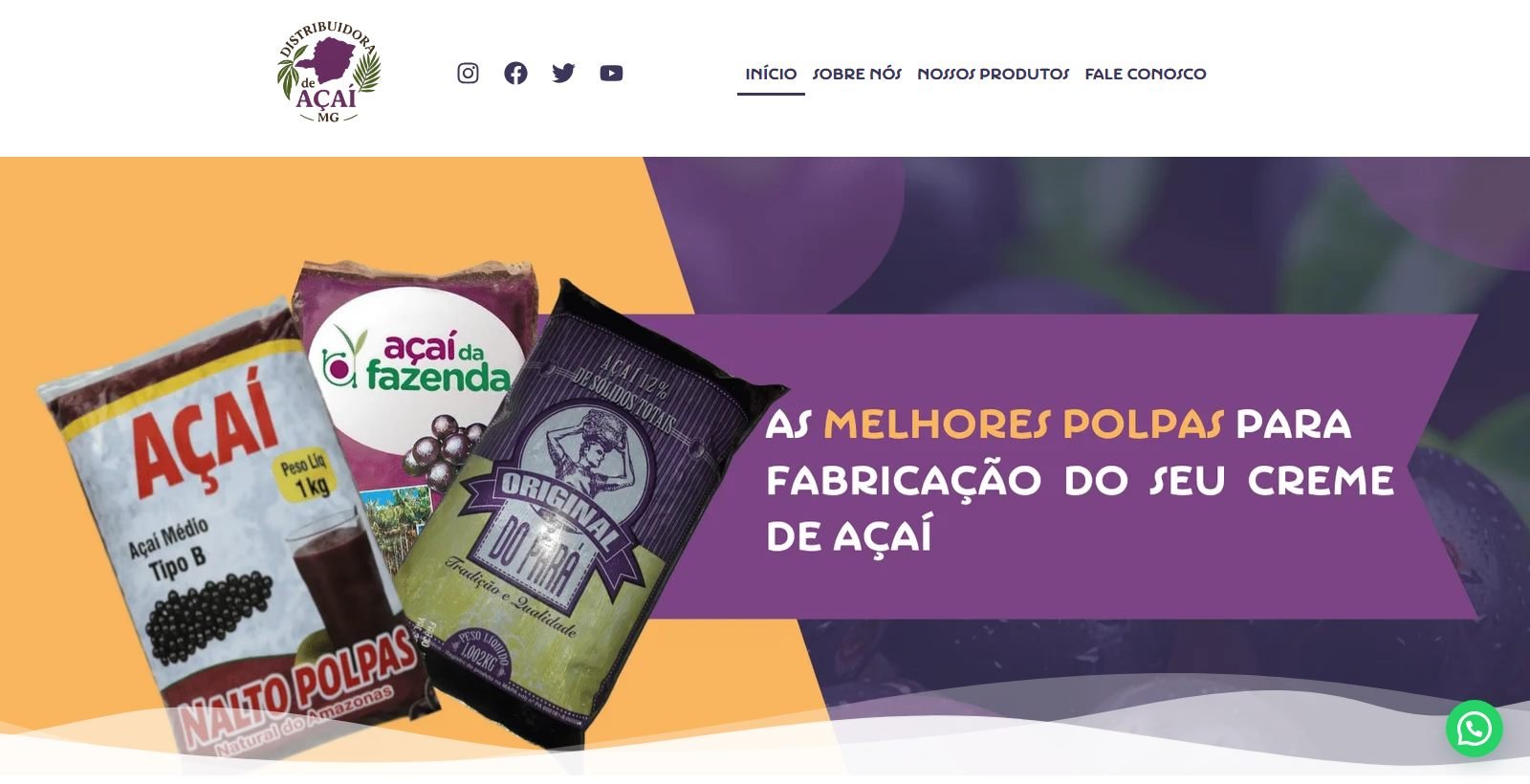 Site desenvolvido para Distribuidora de Açaí MG, versão desktop