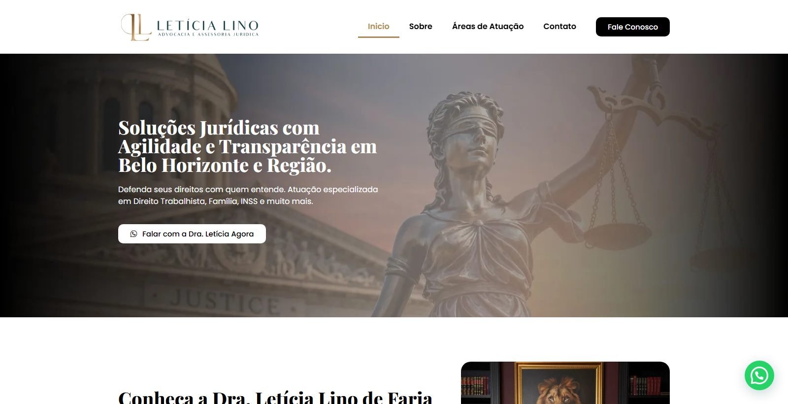 Site desenvolvido para Letícia Lino Advocacia, versão desktop