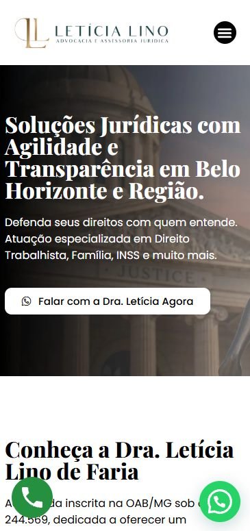 Site desenvolvido para Letícia Lino Advocacia, versão mobile