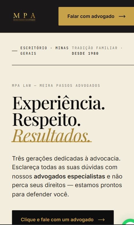 Site desenvolvido para Meira Passos Advogados, versão mobile