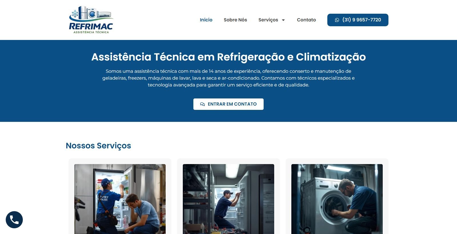 Site desenvolvido para Refrimac Assistência Técnica, versão desktop