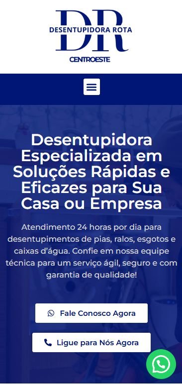 Site desenvolvido para Desentupidora Rota Centroeste, versão mobile
