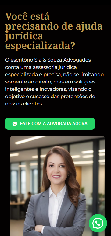 Sitio desarrollado para Sia & Souza Advogados, versión mobile