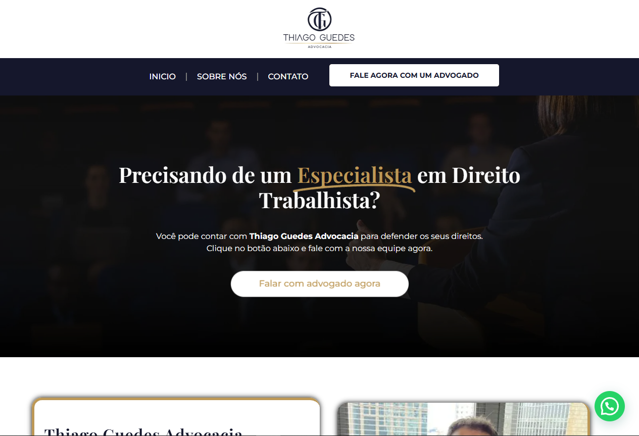 Sitio desarrollado para Thiago Guedes Advocacia, versión desktop
