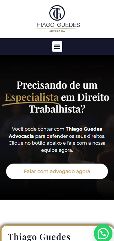 Sitio desarrollado para Thiago Guedes Advocacia, versión mobile