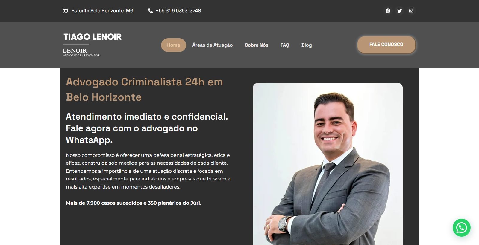 Site desenvolvido para Tiago Lenoir Advogados Associados, versão desktop