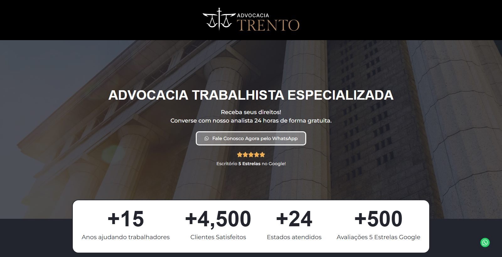 Site desenvolvido para Advocacia Trento, versão desktop