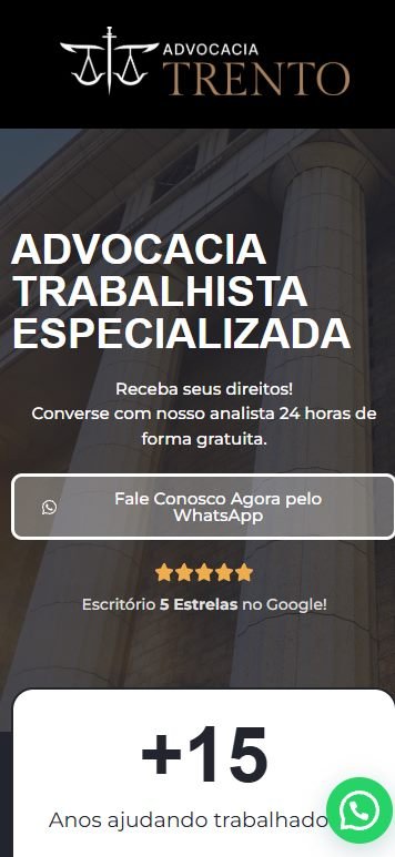 Site desenvolvido para Advocacia Trento, versão mobile